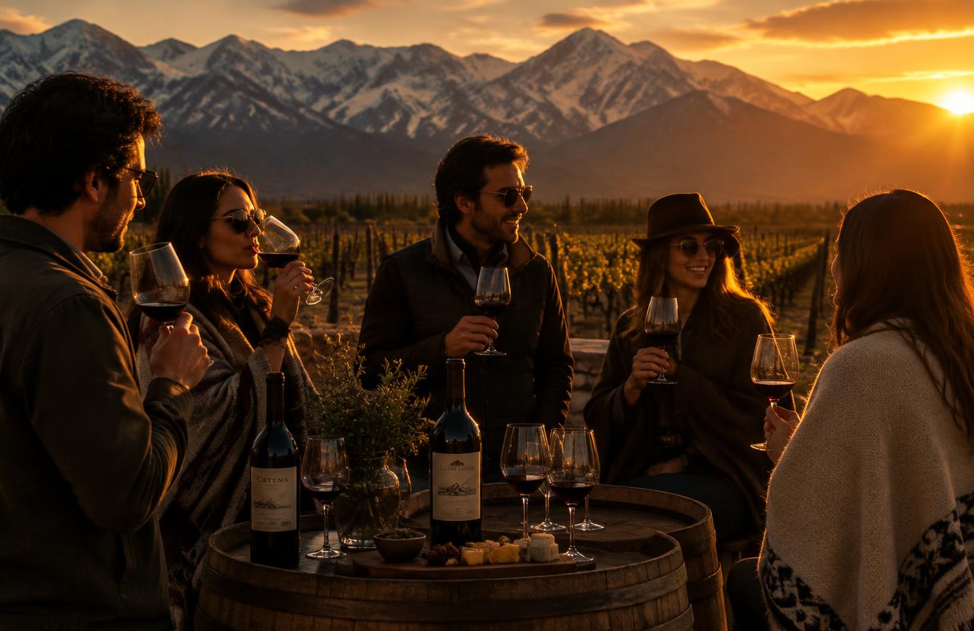 Vinhedos com a cordilheira dos Andes ao fundo em Mendoza, Argentina